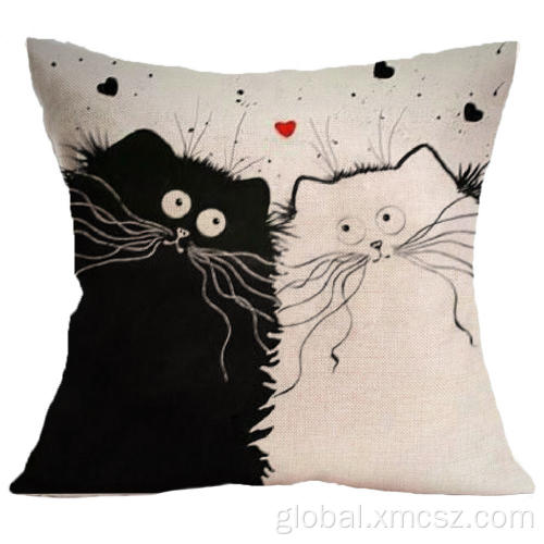 Cotton Linen Cushion Cover Black and white cat linen cushion cover Factory